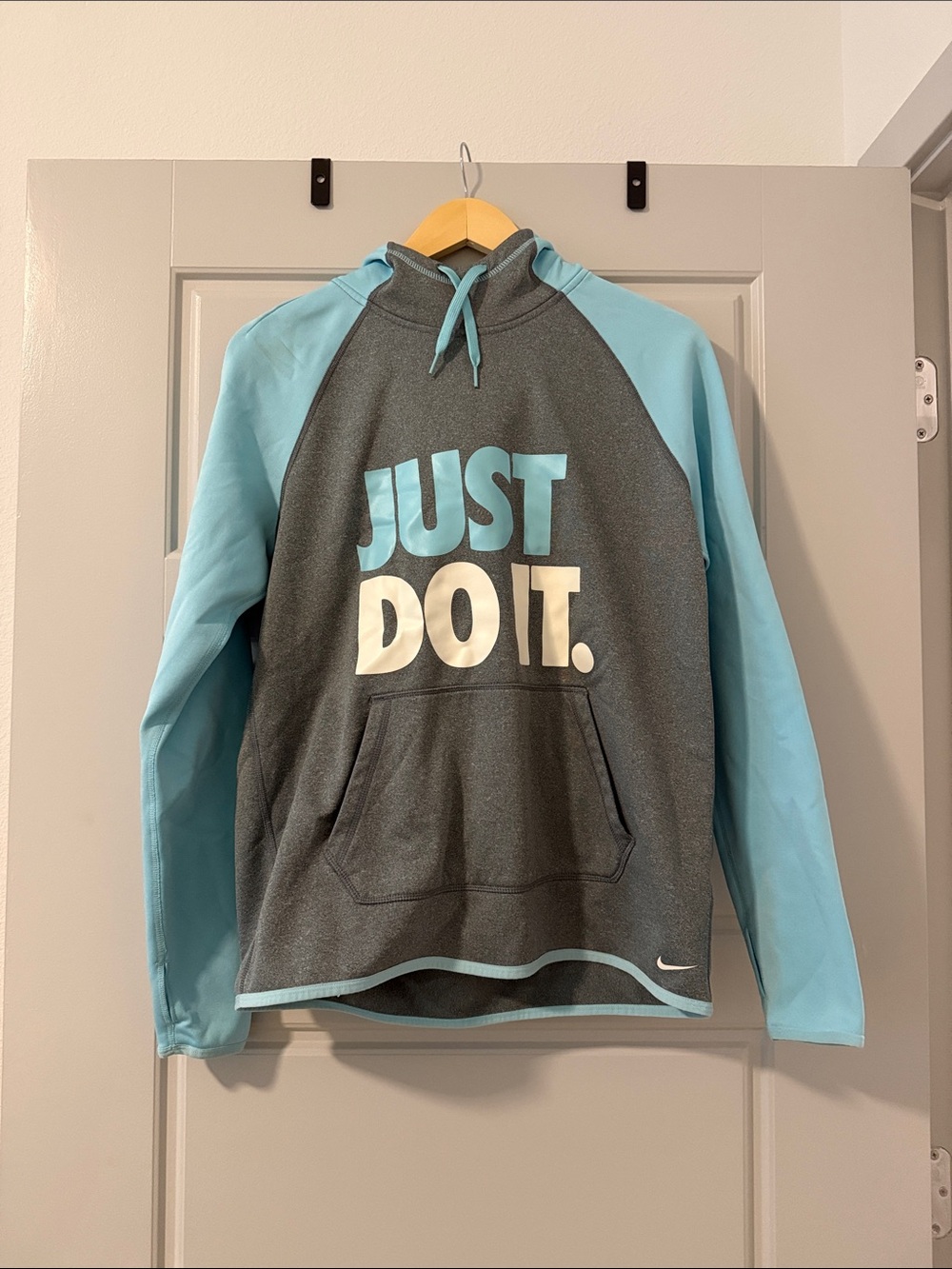Nike Two-Tone 'Just Do It.' Pullover Hoodie - Gray & Light Blue